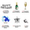 Happy Birthday Natural Rubber Decoration Items, 1pc Silver Happy Birthday Letter Balloons, 4pc Silver Star Shaped Foil Balloons, 1pc Champagne Bottle Foil Balloon, 1pc Champagne Glass Foil Balloon, 50pc Total Dark Blue, Light Blue And White Balloons, 1pc Silver Ribbon And 1pc Straw, Blue