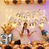 31st Happy Birthday Decoration Kit : Silver Foil Happy Birthday, Champagne Bottle, Crown foil Balloon, Golden Chrome, Silver & Black Metallic Balloons & Fairy Lights, 58 pc DIY Combo