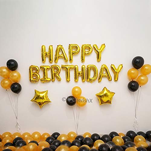 Golden & Black Birthday Decoration Items - 46 pc - Golden  foil Happy Birthday Letters, Golden Star foil Balloon, Golden Metallic &  Black Rubber Balloons - DIY Decoration kit-Black;Gold