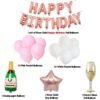 Elegant 64 Items Happy Birthday Decoration Kit - Rose Gold 1 Glass, Champagne, Star , 30 Pink and 30 White White Balloons