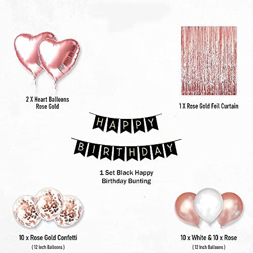 Rosegold Birthday Decoration Items -47 Pcs items - With Happy Birthday Bunting, Heart Shape Balloon, Confetti Balloons - Personalized Birthday Party Supplies for men and women - Image 3