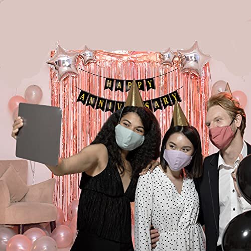 Rosegold Anniversary Decoration Items Combo - 27 Pcs - Anniversary Banner, Foil curtains for party, Star Shape Foil & Metallic Balloon - wedding anniversary decoration - Image 3