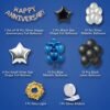 Blue & Black Happy Wedding Anniversary Decoration Kit - 69 Pcs Combo - Happy Anniversary Foil, Star Shape Foil, & Metallic Balloons, Fairy Light - Bedroom Decoration Items
