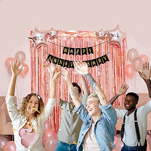 Rosegold Anniversary Decoration Items Combo - 27 Pcs - Anniversary Banner, Foil curtains for party, Star Shape Foil & Metallic Balloon - wedding anniversary decoration - Image 2
