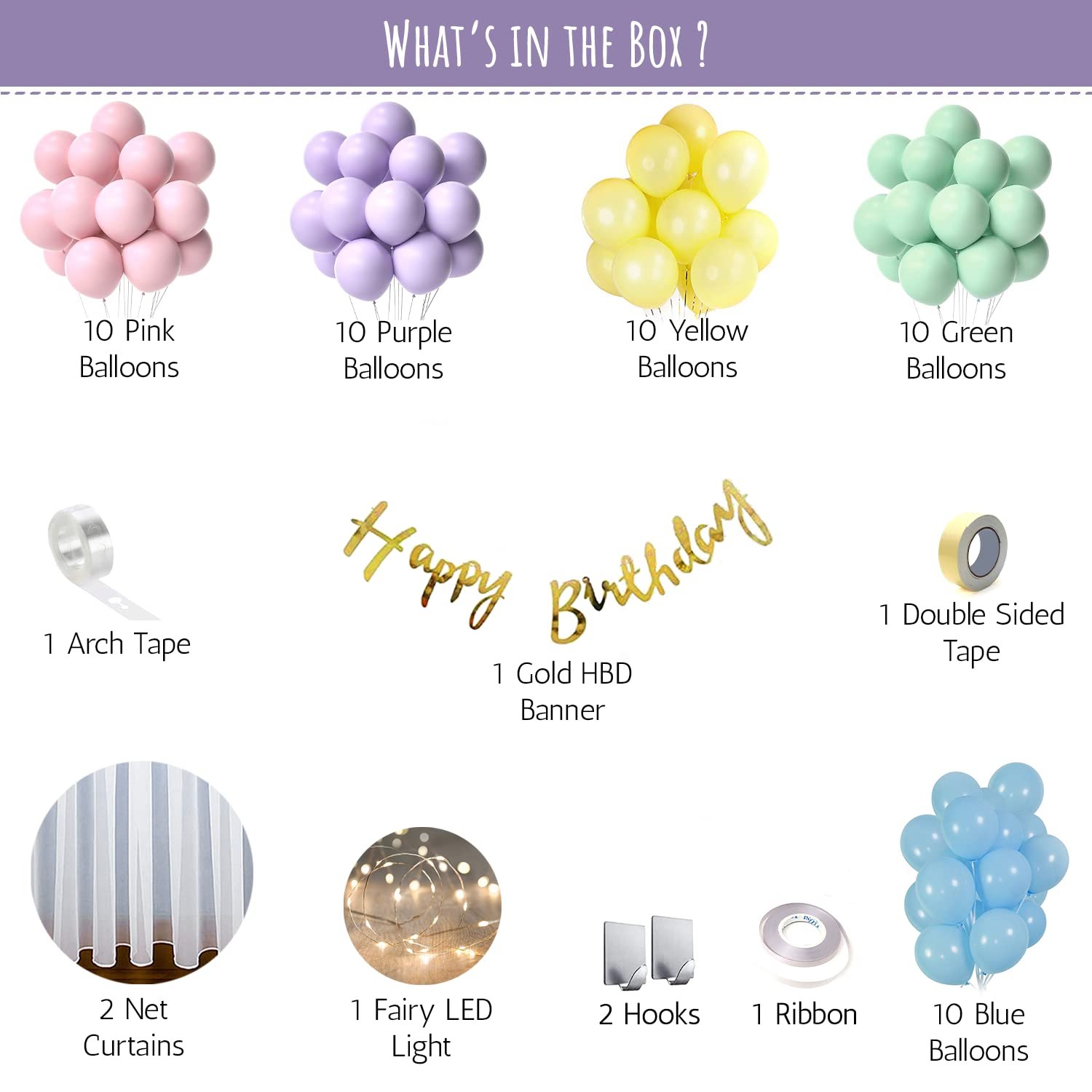 Pastel Rainbow net fabric backdrop Happy Birthday decoration,Balloon Garland arch tape, Fairy LED lights - Image 2