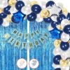 63pcs Happy Birthday Combo- 1 Blue Happy Birthday Banner 50 Premium Blue and White Metallic Balloons 3 Premium Gold Confetti Balloons 2 Blue Foil Curtain 4 Blue and Silver Star (18 inch) With Hand Balloon Pump And Glue Dot for Boys Girls Wife Adult Husband Mom Dad/Happ