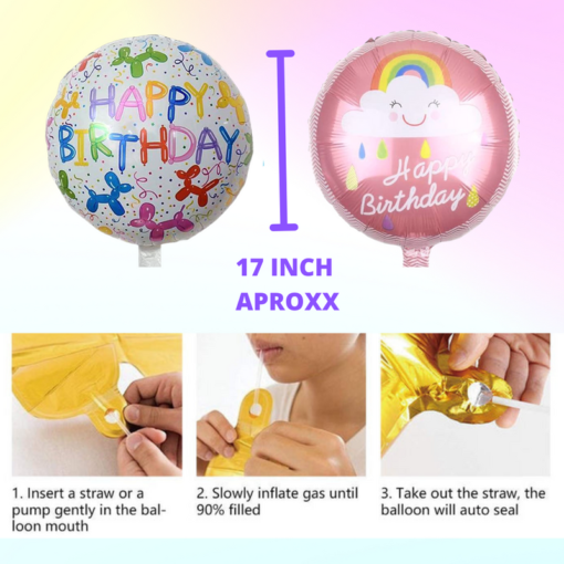 Happy birthday rainbow foil balloon 70 Pcs Combo for kids bday candy theme Party props Led Lightas caps , birthday party first 1st - Image 7