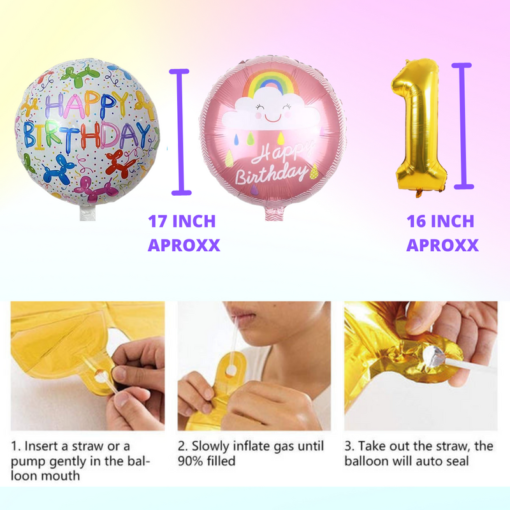 Happy birthday rainbow foil balloon 71 Pcs Combo for kids bday candy theme Party props Led Lightas caps , birthday party first 1st - Image 7