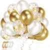 70 PCS Gold Metallic Balloons Set, Gold Balloons & Gold Confetti Balloons & White Balloons, Latex Balloons with 4 Pcs Ribbons for Wedding Birthday Party Decoration Balloon??(Gold, White, Pack of 70)