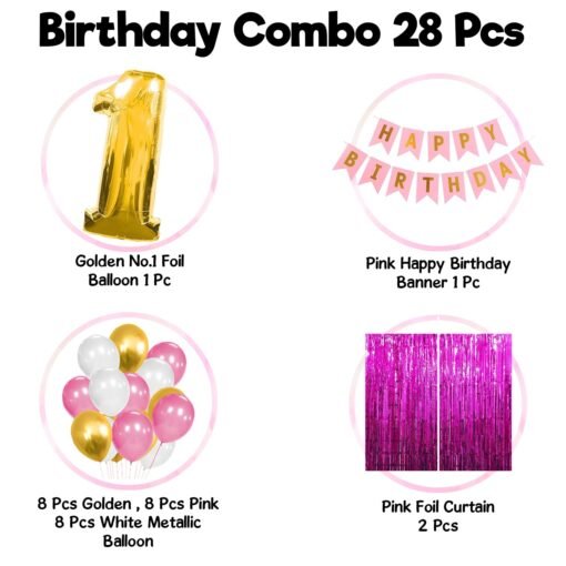 1st Birthday Decoration for Girls - Pink Happy Birthday Banner - Image 2