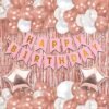 Rose Gold Birthday Decoration Set for Birthday Decorations Party, Birthday Celebration Kit, Set for Girls Women Mom - Balloons, Banner, Foil Curtain, Foil Balloon - 49Pcs Girls Kits