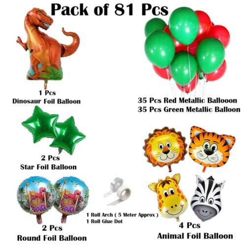Happy Birthday Decorations Jungle Theme For Boys, Girls with Dinosaur Foil Balloon Pack of 81 Pcs - Image 2