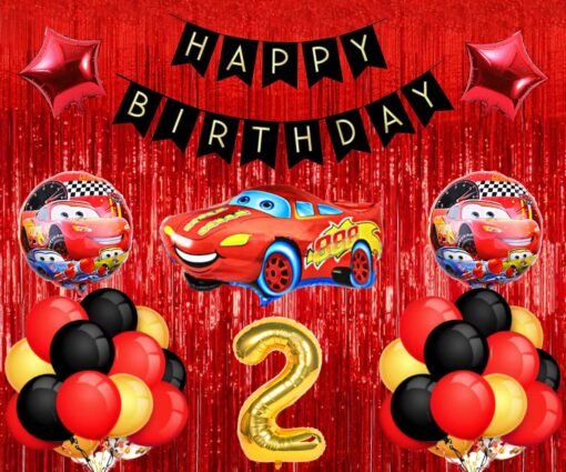 Car Theme 2nd Birthday Decoration for Boys (Pack of 39, Red & Black)