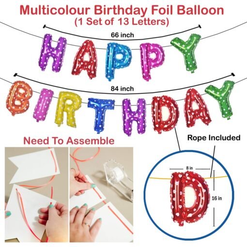Happy Birthday Letters Foil Balloon Set Decoration - 51Pcs Multicolour - Image 3