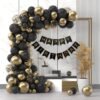 1 Cursive Gold Happy Birthday Banner 30 Premium Gold Chrome Ballons and 30 Black Metallic Balloons 5 Gold Confetti Balloons with Pump Arch Dot Kids boy Girl Adults 40th 50th 60th Theme D?cor|Happy Birthday Decoration Items Set| birthday decoration items| birthday kit |