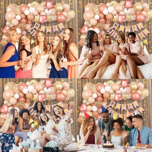 Birthday Decoration Items -49Pcs Rose Gold Birthday Decoration - Curtain Net, Light, Metallic Balloons, Banner , Glue Dot, Arch? - Image 5