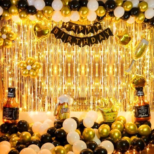 Golden Birthday Decoration Kit - 53Pcs Star Foil Balloons with Happy Bday Paper Banner