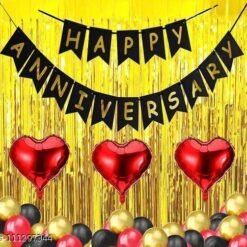 happy anniversary benner 3 red heart foil 2 gold curtain 30 red gold black mattalic ballon pack 36
