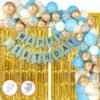 93Pcs Happy Birthday Balloons Decoration Items Combo Kit Blue Gold White??(Set of 93)