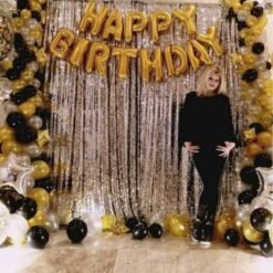 HAPPY BIRTHDAY GOLD 13 LETTER FOIL 2 SILVER CURTAIN 30 GOLD BLACK SILVER MATTALIC BALLON PACK OF 45