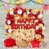Happy Birthday Red and Gold Decorations for Girls Boys Husband Wife Combo Items Kit -62Pcs Set