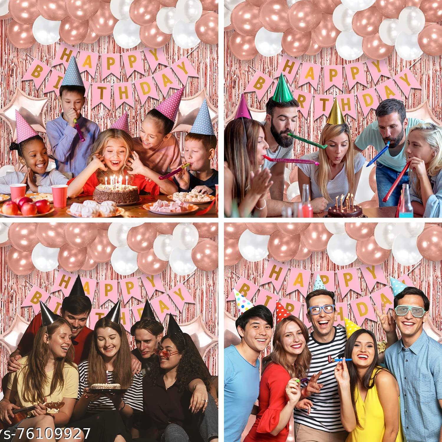 Gold Birthday Decoration Set For Birthday Decorations Party, Birthday Celebration Kit, Set For Girls Women Mom - Balloons, Banner, Foil Curtain, Foil Balloon - 49Pcs Girls Kits - Image 4