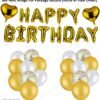 Happy Birthday Decoration, Birthday Decorations, Birthday Ka Saman, Golden Party Decoration Set, Birthday Party Supplies with Happy Birthday Banner, Golden Confetti Balloons and Heart-Shaped foil Balloons, Happy Birthday Letter Foil Balloons