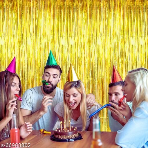 BALLOONS 4PCs OF GOLDEN FOIL CURTAIN Size: 3Ft by 6FT, 3Ft is the width and 6ft is height HOW TO USE: put double tape behind and stick to the wall. - Image 3