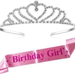Birthday Girl Sash and stone Crown for kids  (Pink)