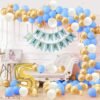 Happy Birthday Decoration, Birthday Decorations, Birthday Ka Saman,5th Happy Birthday Balloons Decoration Kit Items Combo Blue Gold White-90Pcs for Kids Boys Adult Men Husband Second Theme Decorations/Foil Balloon,Metallic Latex Balloon,Curtain,Banner