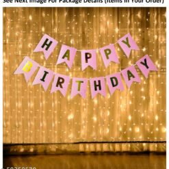 Happy Birthday Decoration, Birthday Decorations, Birthday Ka Saman, Pink Happy Birthday Banner with White Warm Led String Light Set of 2 for Boys, Kids, Birthday Party Decorations Indoor-Outdoor Party