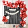Anniversary Decoration Set with Happy Anniversary Banner, Fringe Foil Curtain with HD Metallic & Confetti Balloons, Glue Dot & Arch Balloons Combo Kit