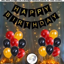 Happy Birthday Decoration, Happy Birthday Decoration, Birthday Decorations, Birthday Ka Saman, Como Kit -54 Pcs with Banner, 50 Pcs Metallic Balloon. 1 Pc LED Fairy Light, 1 Pc Balloon Arch, 1 Pc Glue Dot