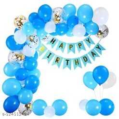 Blue Happy Birthday Decoration Items 41pcs Set Combo Banner Balloon Metallic Confetti For Boys, 12pcs deep blue, 12pcs light blue, 12pcs white and 4pcs golden confetti.  birthday decoration items for husband, wife, girlfriend or boyfriend or any adult.