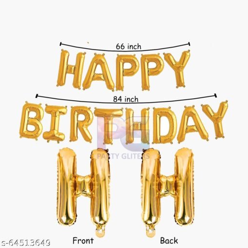 Happy Birthday Golden Foil Balloon Decoration Kit With Sliver Curtain 2pcs (6x3 Ft. Approx) + White,Black & Golden Color Latex Metallic Hd Balloon Pack Of 30 Pcs + Curling Ribbon Free Gift For Decoration Item - Image 3