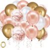 Happy Birthday Decoration Kit Combo 51Pcs - 15 Premium Rose Gold Metallic Balloons 15 Premium Rose Gold Confetti Balloons 10 Premium Gold Metallic Balloons 10 Premium White Metallic Balloons with 1 Ribbon for Kids boy Girl Adults 40th 50th 60th Theme D?cor/Happy Birthda