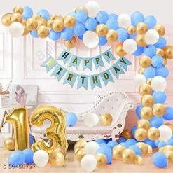 Happy Birthday Decoration, Birthday Decorations, Birthday Ka Saman,13th Happy Birthday Balloons Decoration Kit Items Combo Blue Gold White-90Pcs for Kids Boys Adult Men Husband Second Theme Decorations/Foil Balloon,Metallic Latex Balloon,Curtain,Banner