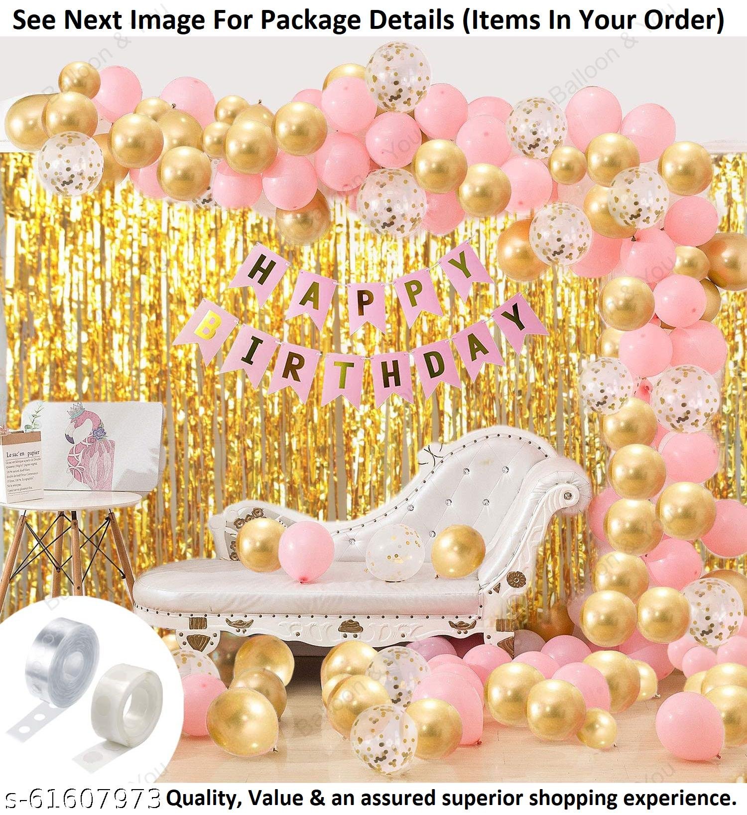 Pink Birthday Decoration Items Combo Set For Girls Kids- Happy