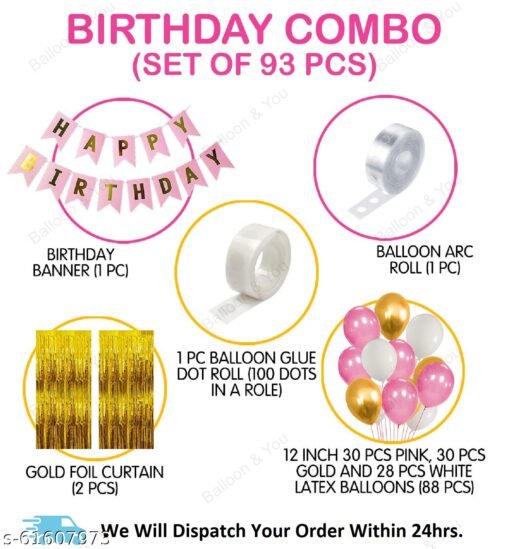 Birthday Decorations, Birthday Ka Saman, Girls Happy Birthday Balloons Banner Curtains Decorations Kit- 91Pcs for Girl Kids Baby First Bday Decoration Items/Home Room Decor/Wife Women Celebration/Princess - Image 2