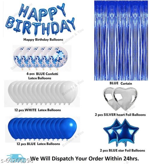 Birthday Decorations, Birthday Ka Saman, Happy Birthday Decoration, Happy Birthday Decorations Combo, Balloon & You Birthday Decorations for Boys and Men Happy Birthday Balloons Banner and Complete Blue Balloons Kit with Confetti Foil Curtain Attractive Heart and Star Shaped Balloons (Birthday) - Image 2