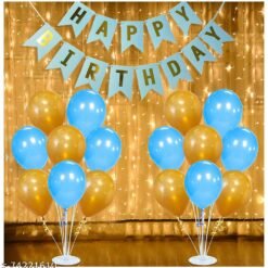 Blue Happy Birthday Banner with White Warm Led String Light and Balloons Combo 32Pcs for Girls, Wife, Kids, Girl Friend Birthday Party Decorations Indoor-Outdoor Party