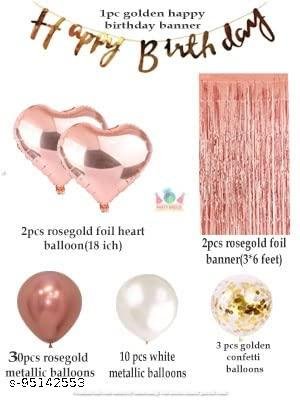 38 Pcs Birthday Decoration For Home Kit with Happy Birthday Banner, Curtains & Heart Foil with HD Metallic Balloons Decoration Kit Set Decorations Items Combo / Happy Birthday Ballon - Image 2
