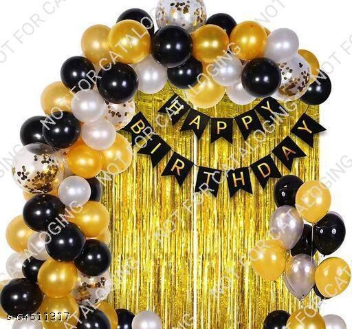 Happy Birthday Balloons Decoration Kit Of 45 For Husband Boys Kids Balloons Decorations Items Combo With Letters Banner, Latex Metallic Balloons, Foil Curtains.