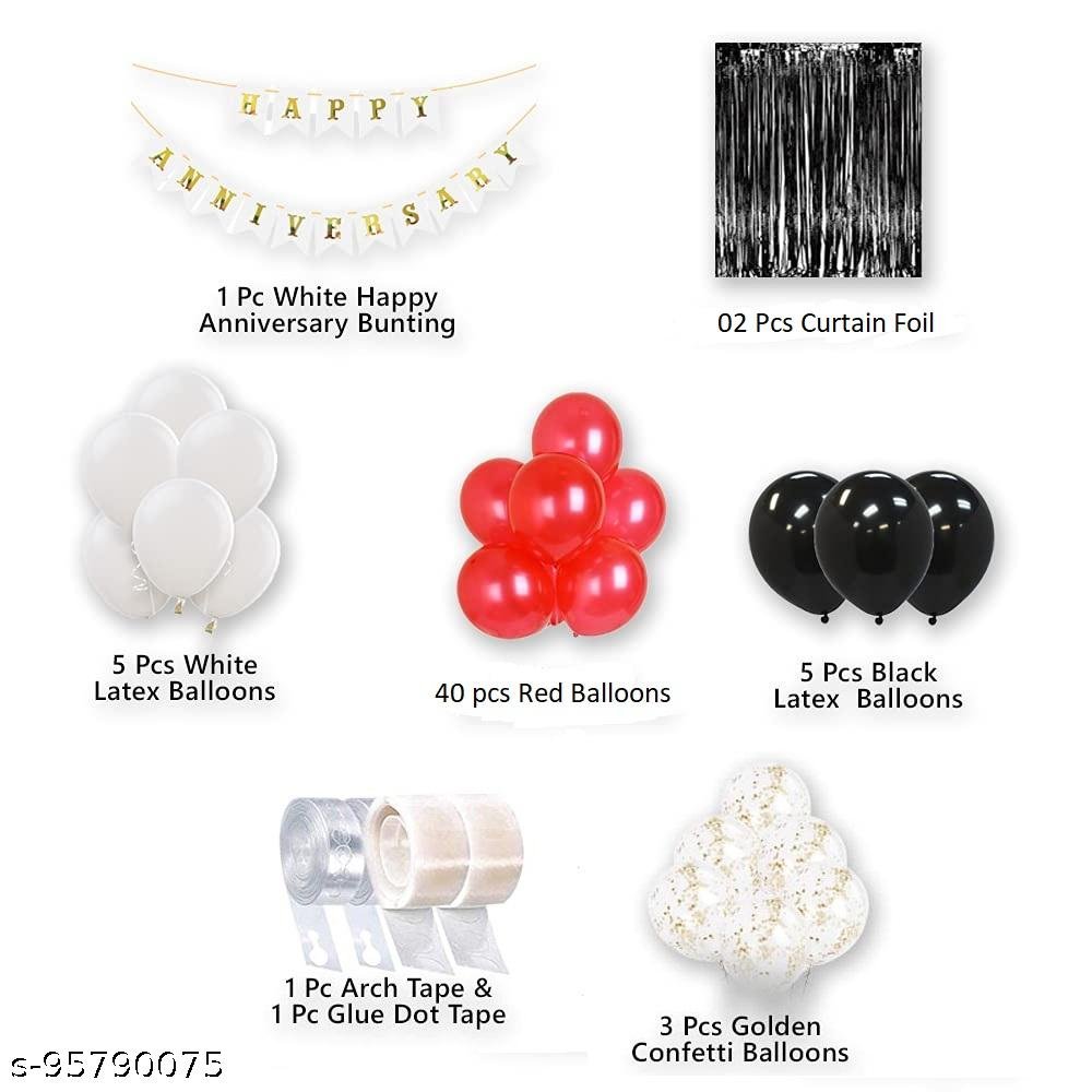 Anniversary Decoration Set with Happy Anniversary Banner, Fringe Foil Curtain with HD Metallic & Confetti Balloons, Glue Dot & Arch Balloons Combo Kit - Image 2