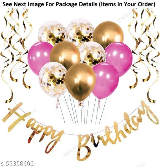 Graceful Party Supplies Happy Birthday Decoration, Birthday Decorations, Birthday Ka Saman, 16Pcs Happy Birthday Foil Banner, Pink-Golden Balloons with Golden Confettie and Golden Swirls for Girls, Wife or Adults Birthday Decoration
