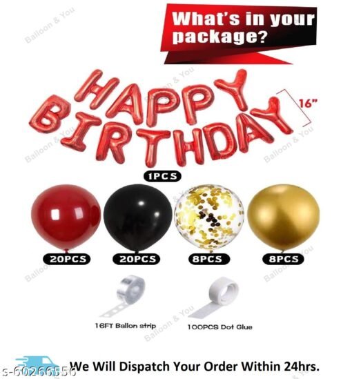 Birthday Decorations, Birthday Ka Saman, Happy Birthday Decoration, Happy Birthday Decorations Combo, Balloon & You Red And Black Gold Balloons Birthday Party Decoration Balloon Kit - Image 2