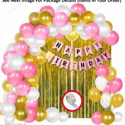 Happy Birthday Decoration, Birthday Decorations, Birthday Ka Saman, Birthday Decoration Kit for Girls ? 64Pcs Pink, Glden White Metallic Birthday Balloons for Girls Decoration, Golden Foil Curtain, Pink Happy Birthday Banner/Birthday Decoration Combo Set