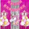 HAPPY BIRTHDAY PINK BENNER 1 UNICONE 2 PINK STAR 2PINK1 SILVER CURTAIN 36 PINK WHITE GOLD BALLON