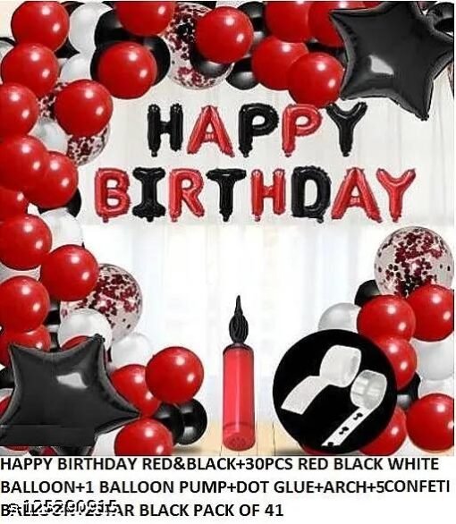 HB RED&BLACK+30PCS RED WHITE BLACK BALLOON+5 CONFETTI BALLOON+ARCH+DOT GLUE+2STAR BLACK+BALLOON PUMP PACK 41