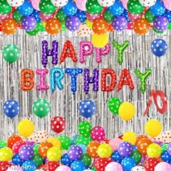Multicolour Birthday Decoration Happy Birthday Decorations Kit for Boys and Girls Multicolour Balloons For Decoration / Multicolour Birthday Decorations Kit - Set of 33